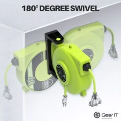 12AWG Retractable Cord Reel With Ceiling Mount, 40 Feet(Gearit 12 Awg 14 Amps 40 Feet Retractable Power Extension Cord Reel With Ceiling Mount Ul Listed 3 Outlets) -GEARit Store 40FT Reel 4
