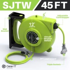 14AWG Retractable Cord Reel With Ceiling Mount, 45 Feet(Gearit 14 Awg 11 Amps 45 Feet Retractable Power Extension Cord Reel With Ceiling Mount Ul Listed 3 Outlets) 9 14AWG Retractable Cord Reel With Ceiling Mount, 45 Feet(Gearit 14 Awg 11 Amps 45 Feet Retractable Power Extension Cord Reel With Ceiling Mount Ul Listed 3 Outlets) -GEARit Store 45FT Reel 3