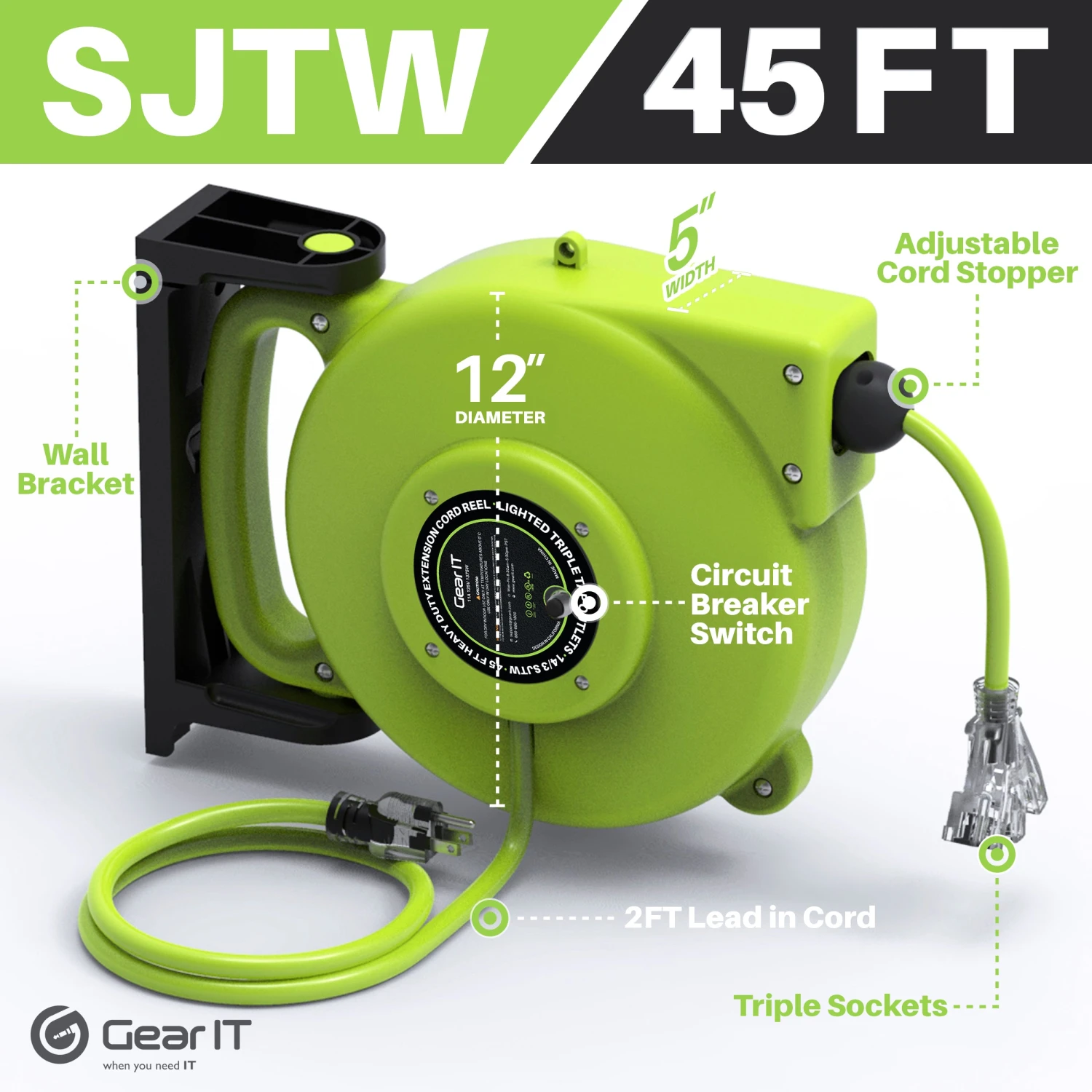 14AWG Retractable Cord Reel With Ceiling Mount, 45 Feet(Gearit 14 Awg 11 Amps 45 Feet Retractable Power Extension Cord Reel With Ceiling Mount Ul Listed 3 Outlets) 3 14AWG Retractable Cord Reel With Ceiling Mount, 45 Feet(Gearit 14 Awg 11 Amps 45 Feet Retractable Power Extension Cord Reel With Ceiling Mount Ul Listed 3 Outlets) - Image 3