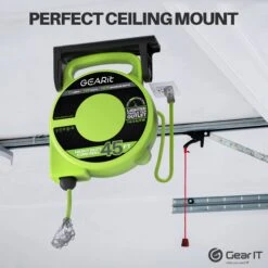 14AWG Retractable Cord Reel With Ceiling Mount, 45 Feet(Gearit 14 Awg 11 Amps 45 Feet Retractable Power Extension Cord Reel With Ceiling Mount Ul Listed 3 Outlets) 12 14AWG Retractable Cord Reel With Ceiling Mount, 45 Feet(Gearit 14 Awg 11 Amps 45 Feet Retractable Power Extension Cord Reel With Ceiling Mount Ul Listed 3 Outlets) -GEARit Store 45FT Reel 6