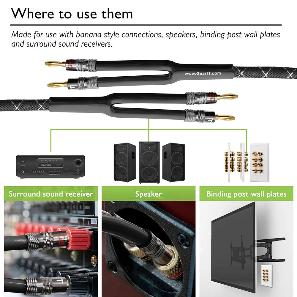 14 AWG Speaker Wire Cable With Banana Plugs(Gearit 14 Gauge Premium Heavy Duty Braided Speaker Wire Dual Gold Plated Banana Plug Tips Ofc Oxygen Free Copper Cable 14awg) 4 14 AWG Speaker Wire Cable With Banana Plugs(Gearit 14 Gauge Premium Heavy Duty Braided Speaker Wire Dual Gold Plated Banana Plug Tips Ofc Oxygen Free Copper Cable 14awg) - Image 4