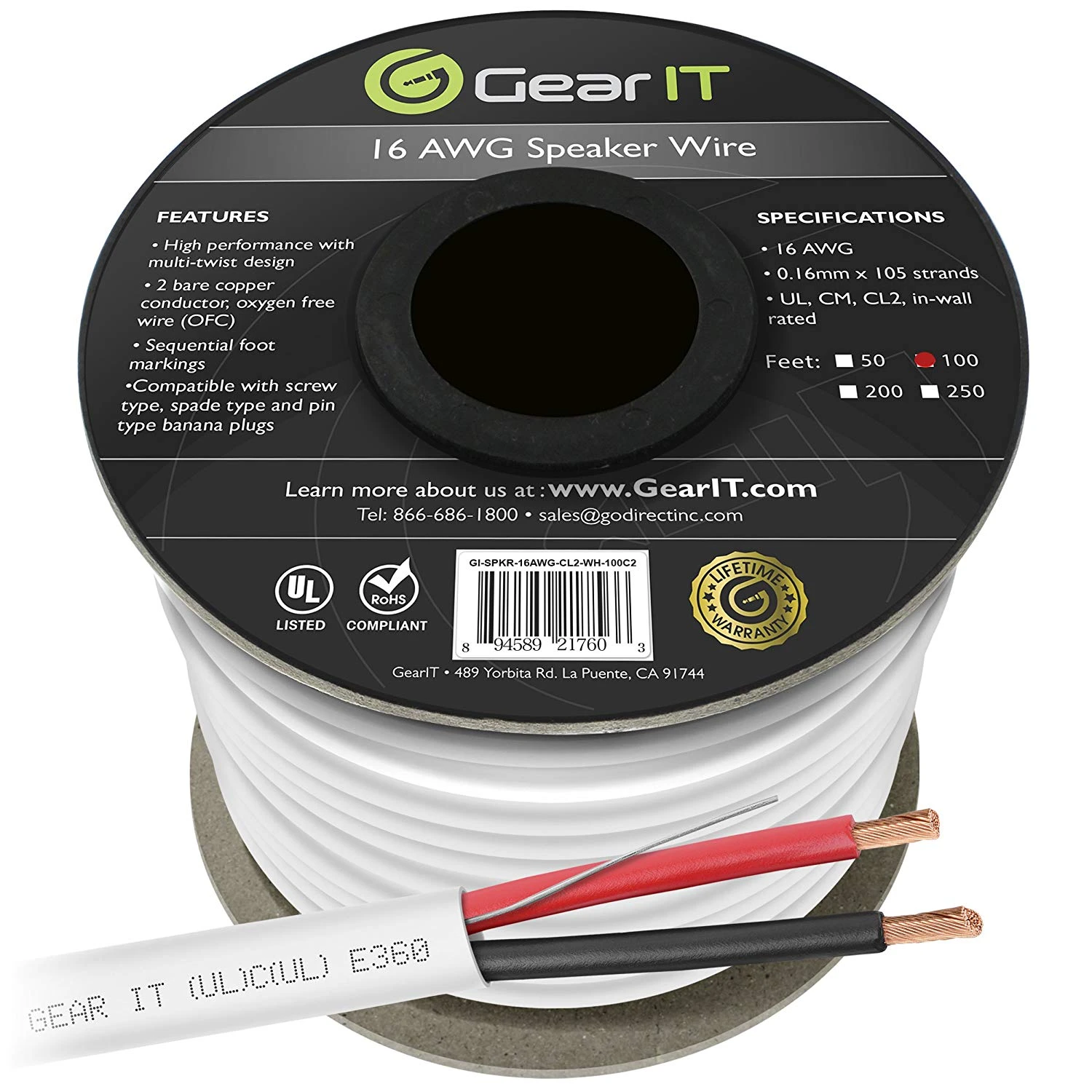 14 AWG In Wall Speaker Wire - CL2 Rated - Oxygen Free Copper (OFC), White(Gearit 14 Gauge Speaker Wire Cl2 Rated In Wall Ofc Oxygen Free Copper Cable 99 7 Home Theatre Car Speakers More 14 Awg Pro Series Cl2) 6 14 AWG In Wall Speaker Wire - CL2 Rated - Oxygen Free Copper (OFC), White(Gearit 14 Gauge Speaker Wire Cl2 Rated In Wall Ofc Oxygen Free Copper Cable 99 7 Home Theatre Car Speakers More 14 Awg Pro Series Cl2) - Image 6