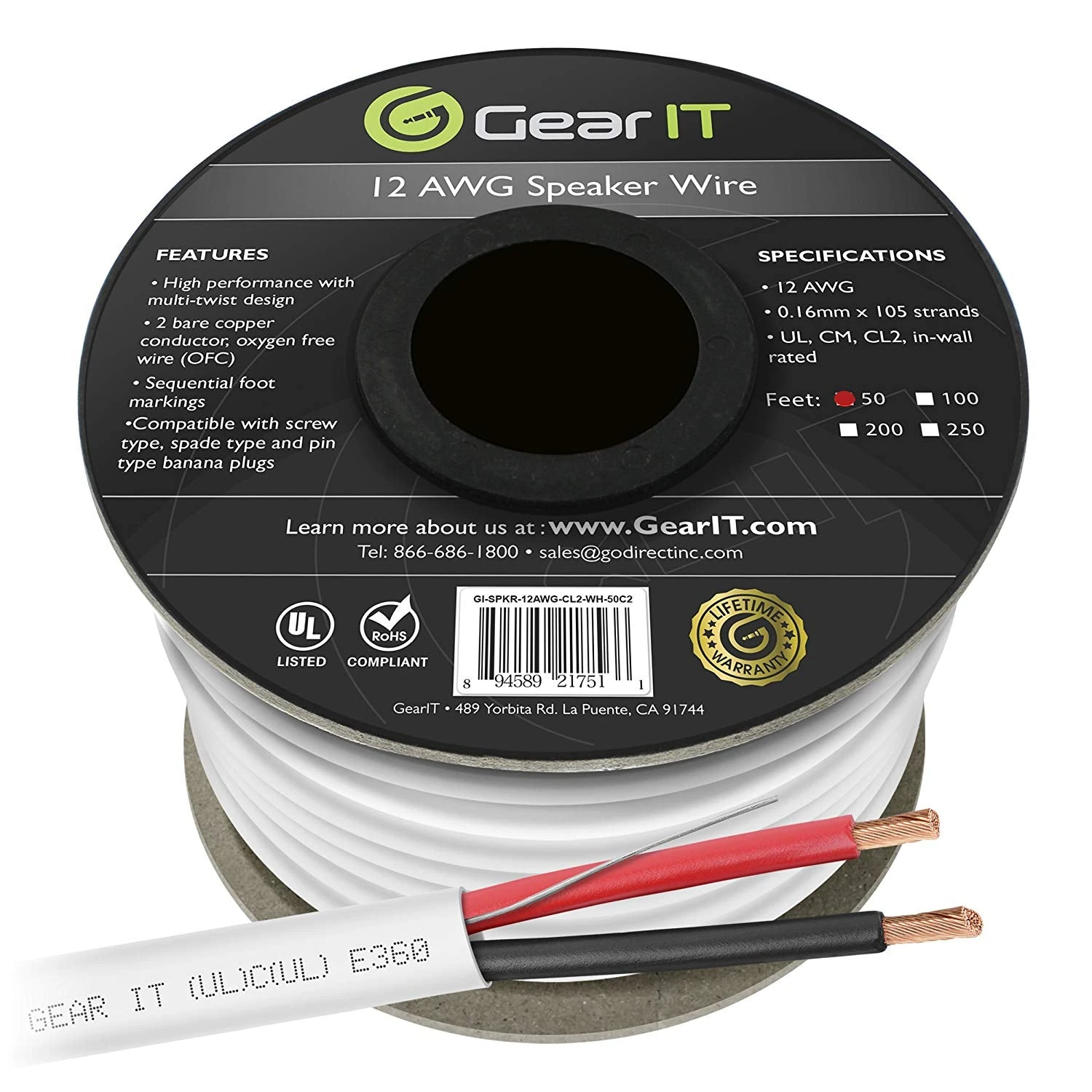 14 AWG In Wall Speaker Wire - CL2 Rated - Oxygen Free Copper (OFC), White(Gearit 14 Gauge Speaker Wire Cl2 Rated In Wall Ofc Oxygen Free Copper Cable 99 7 Home Theatre Car Speakers More 14 Awg Pro Series Cl2) 1 14 AWG In Wall Speaker Wire - CL2 Rated - Oxygen Free Copper (OFC), White(Gearit 14 Gauge Speaker Wire Cl2 Rated In Wall Ofc Oxygen Free Copper Cable 99 7 Home Theatre Car Speakers More 14 Awg Pro Series Cl2)