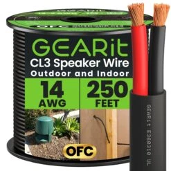 14/2 AWG OFC CL3 Outdoor Speaker Wire, Black(Gearit 14 Gauge Outdoor Speaker Wire Cl3 Rated Direct Burial In Wall Ofc Oxygen Free Copper Cable Home Theatre Car Speakers More 14 Awg Pro Series Cl3) -GEARit Store AZ SPKR 14AWG CL3 BK 250C2 FBA