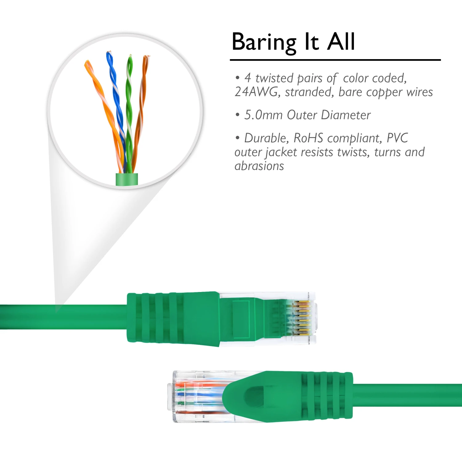 Flexible Soft Boot Cat6 Ethernet Patch Cable, Green(Gearit Cat6 Ethernet Patch Cable Premium Flexible Soft Tab Snagless Rj45 Stranded 550mhz Utp Pure Bare Copper Wire 24awg Green) 7 Flexible Soft Boot Cat6 Ethernet Patch Cable, Green(Gearit Cat6 Ethernet Patch Cable Premium Flexible Soft Tab Snagless Rj45 Stranded 550mhz Utp Pure Bare Copper Wire 24awg Green) - Image 7