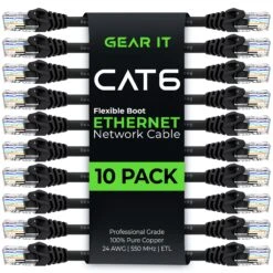 Flexible Soft Boot Cat6 Ethernet Patch Cable, Black(Gearit Cat6 Ethernet Patch Cable Premium Flexible Soft Tab Snagless Rj45 Stranded 550mhz Utp Pure Bare Copper Wire 24awg Black)