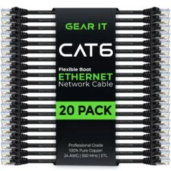 Flexible Soft Boot Cat6 Ethernet Patch Cable, Black(Gearit Cat6 Ethernet Patch Cable Premium Flexible Soft Tab Snagless Rj45 Stranded 550mhz Utp Pure Bare Copper Wire 24awg Black) 18 Flexible Soft Boot Cat6 Ethernet Patch Cable, Black(Gearit Cat6 Ethernet Patch Cable Premium Flexible Soft Tab Snagless Rj45 Stranded 550mhz Utp Pure Bare Copper Wire 24awg Black) -GEARit Store Cat6FlexBlack20PK