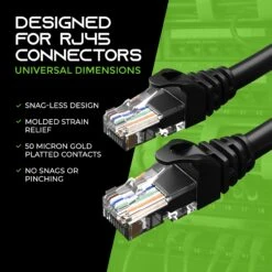 Flexible Soft Boot Cat6 Ethernet Patch Cable, Black(Gearit Cat6 Ethernet Patch Cable Premium Flexible Soft Tab Snagless Rj45 Stranded 550mhz Utp Pure Bare Copper Wire 24awg Black) 17 Flexible Soft Boot Cat6 Ethernet Patch Cable, Black(Gearit Cat6 Ethernet Patch Cable Premium Flexible Soft Tab Snagless Rj45 Stranded 550mhz Utp Pure Bare Copper Wire 24awg Black) -GEARit Store Cat6FlexBlack 5