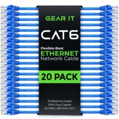 Flexible Soft Boot Cat6 Ethernet Patch Cable, Blue(Gearit Cat6 Ethernet Patch Cable Premium Flexible Soft Tab Snagless Rj45 Stranded 550mhz Utp Pure Bare Copper Wire 24awg Blue) 20 Flexible Soft Boot Cat6 Ethernet Patch Cable, Blue(Gearit Cat6 Ethernet Patch Cable Premium Flexible Soft Tab Snagless Rj45 Stranded 550mhz Utp Pure Bare Copper Wire 24awg Blue) -GEARit Store Cat6FlexBlue20PK