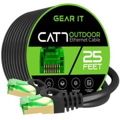 Cat7 Outdoor Ethernet Patch Cable - SFTP Shielded Foil Twisted Pair - Waterproof, Black(Gearit Cat7 Outdoor Ethernet Patch Cable Sftp Shielded Foil Twisted Pair Waterproof Black Red) -GEARit Store Cat7 outdoorOFC