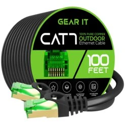 Cat7 Outdoor Ethernet Patch Cable - SFTP Shielded Foil Twisted Pair - Waterproof, Black(Gearit Cat7 Outdoor Ethernet Patch Cable Sftp Shielded Foil Twisted Pair Waterproof Black Red) -GEARit Store Cat7 outdoor 100Ft
