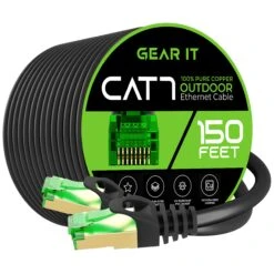 Cat7 Outdoor Ethernet Patch Cable - SFTP Shielded Foil Twisted Pair - Waterproof, Black(Gearit Cat7 Outdoor Ethernet Patch Cable Sftp Shielded Foil Twisted Pair Waterproof Black Red) -GEARit Store Cat7 outdoor 150Ft
