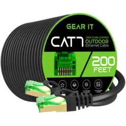 Cat7 Outdoor Ethernet Patch Cable - SFTP Shielded Foil Twisted Pair - Waterproof, Black(Gearit Cat7 Outdoor Ethernet Patch Cable Sftp Shielded Foil Twisted Pair Waterproof Black Red) -GEARit Store Cat7 outdoor 200Ft