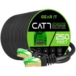 Cat7 Outdoor Ethernet Patch Cable - SFTP Shielded Foil Twisted Pair - Waterproof, Black(Gearit Cat7 Outdoor Ethernet Patch Cable Sftp Shielded Foil Twisted Pair Waterproof Black Red) -GEARit Store Cat7 outdoor 250Ft
