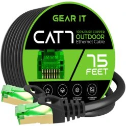 Cat7 Outdoor Ethernet Patch Cable - SFTP Shielded Foil Twisted Pair - Waterproof, Black(Gearit Cat7 Outdoor Ethernet Patch Cable Sftp Shielded Foil Twisted Pair Waterproof Black Red) -GEARit Store Cat7 outdoor 75Ft