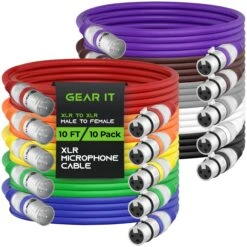 XLR Male To Female Microphone Extension Cable, Multicolor(Gearit Xlr Male To Female Microphone Extension Cable Multicolor) -GEARit Store GDI XLR MF 10FT MC 10PK