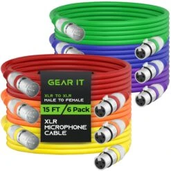 XLR Male To Female Microphone Extension Cable, Multicolor(Gearit Xlr Male To Female Microphone Extension Cable Multicolor) -GEARit Store GDI XLR MF 15FT MC 6PK