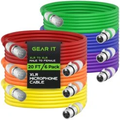 XLR Male To Female Microphone Extension Cable, Multicolor(Gearit Xlr Male To Female Microphone Extension Cable Multicolor) -GEARit Store GDI XLR MF 20FT MC 6PK