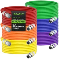 XLR Male To Female Microphone Extension Cable, Multicolor(Gearit Xlr Male To Female Microphone Extension Cable Multicolor) -GEARit Store GDI XLR MF 50FT MC 6PK