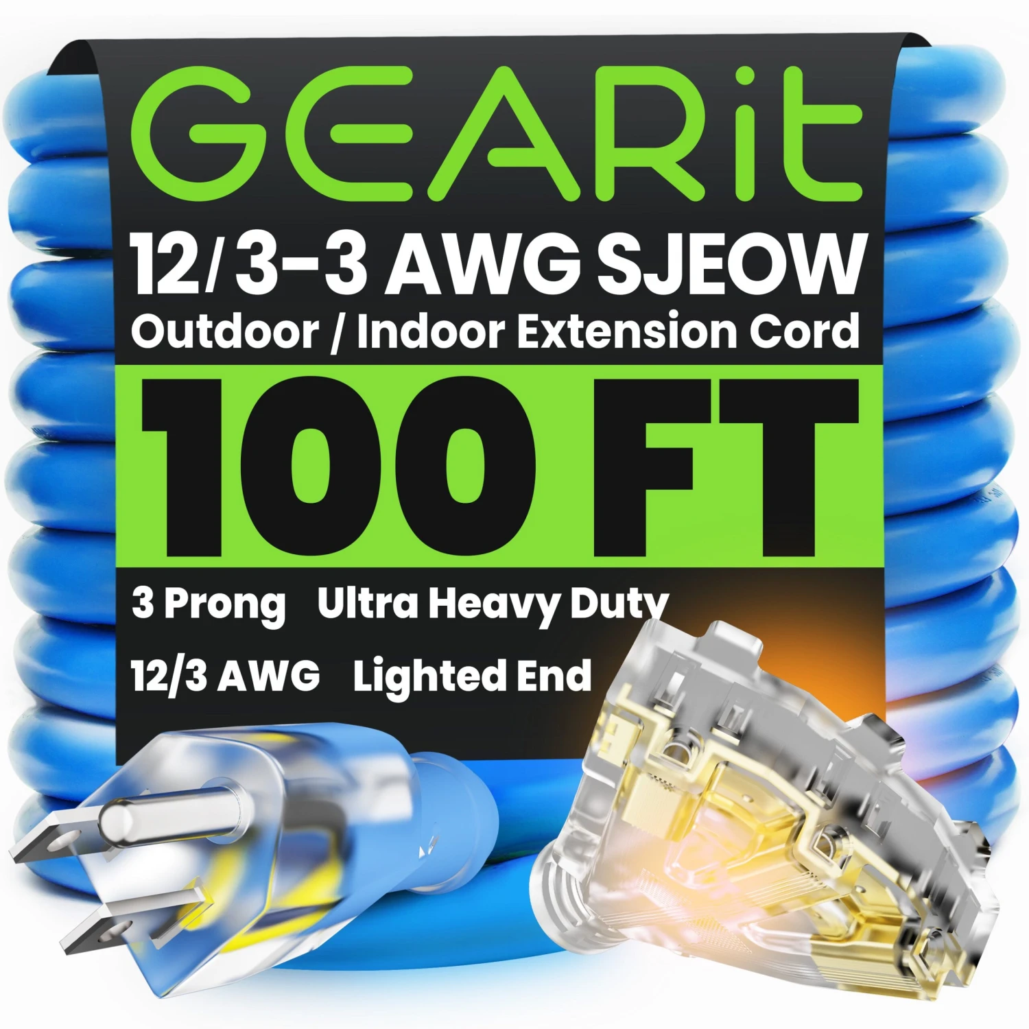 12/3 SJEOW Heavy Duty Outdoor Extension Cord 3 Outlet, 100 Feet(Gearit Extension Cord 100 Feet 12 3 Extra Heavy Duty 3 Triple Outlet Sjeow Extreme Weather Outdoor Indoor 12 Gauge 3 Prong Led Lighted Plug Oil Resistant Rubber Jacket) 1 12/3 SJEOW Heavy Duty Outdoor Extension Cord 3 Outlet, 100 Feet(Gearit Extension Cord 100 Feet 12 3 Extra Heavy Duty 3 Triple Outlet Sjeow Extreme Weather Outdoor Indoor 12 Gauge 3 Prong Led Lighted Plug Oil Resistant Rubber Jacket)