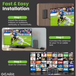 Amplified Indoor/Outdoor TV Antenna, Weather-Resistant, 32ft Coaxial(Amplified Indoor Outdoor Tv Antenna Weather Resistant 32ft Coaxial) -GEARit Store GI ANT 3030 BK 5 15977072 b9bf 4ee1 bcd5 1a5badfe389a