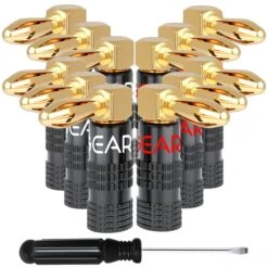6 Pairs Right Angle Pin Type Speaker Banana Plugs(Gearit Speaker Banana Plugs 90 Degree Pin Plug Type For Spring Clips Gold Plated Connectors 6 Pair 12 Pieces)