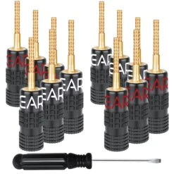6 Pairs Flex Pin Type Speaker Banana Plugs(Gearit Speaker Banana Plugs 90 Degree Pin Plug Type For For Spring Loaded Terminals Gold Plated Connectors 6 Pair 12 Pieces)
