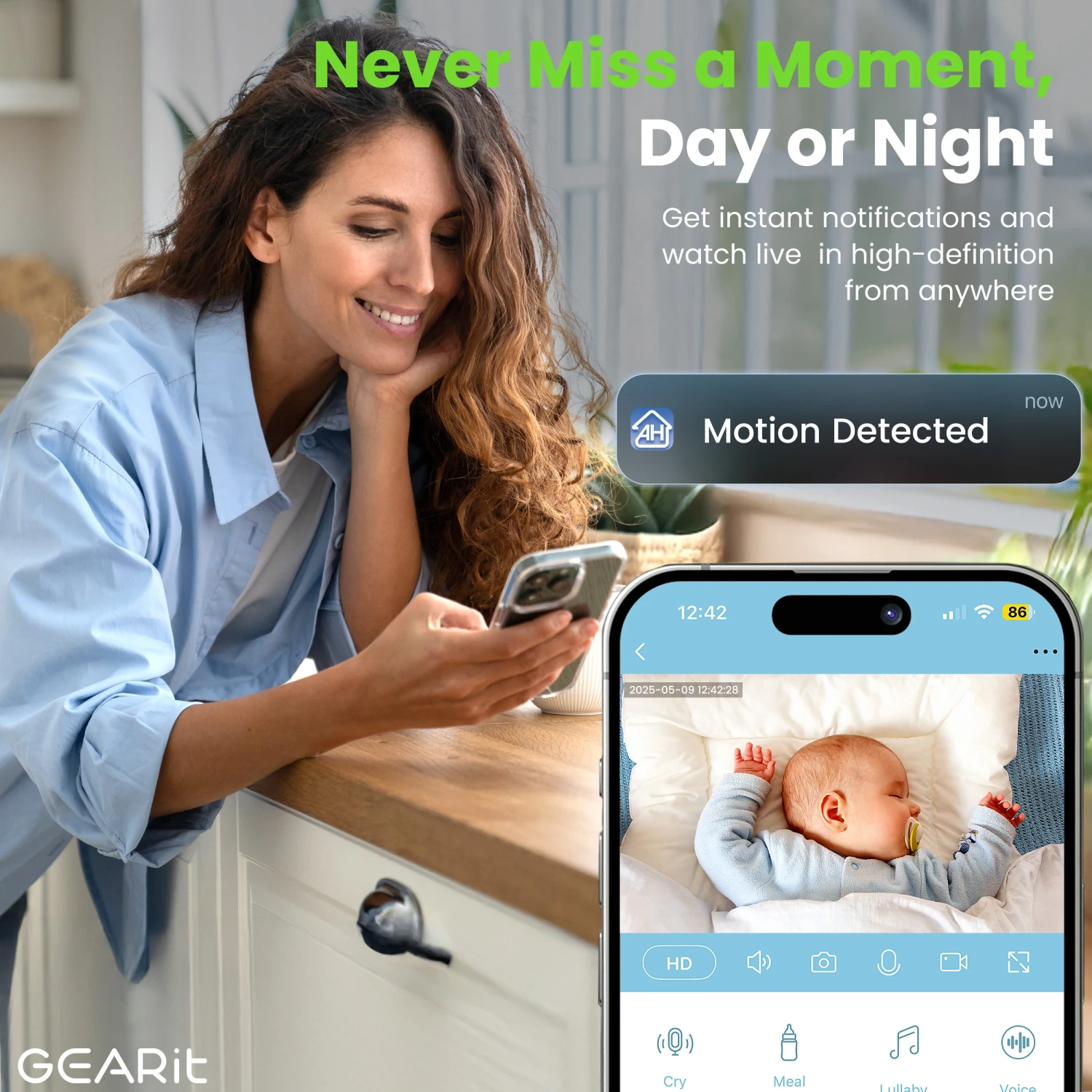 GEARit Wifi Baby Monitor Camera With Motion & Sound Detection - 2K Video, 2-Way Audio(Gearit Wifi Baby Monitor Camera With Motion Sound Detection 2k Video 2 Way Audio) 3 GEARit Wifi Baby Monitor Camera With Motion & Sound Detection - 2K Video, 2-Way Audio(Gearit Wifi Baby Monitor Camera With Motion Sound Detection 2k Video 2 Way Audio) - Image 3