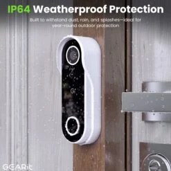 GEARit Smart Video Doorbell With Chime - Wireless 2K QHD Video Camera - IP64 Weather-Proof, Motion Detection, 2 Way Audio (Copy)(Gearit Smart Video Doorbell Wireless 2k Qhd Video Camera Ip65 Weather Proof Motion Detection 2 Way Audio Copy) -GEARit Store GI CAM DRBC WH 009