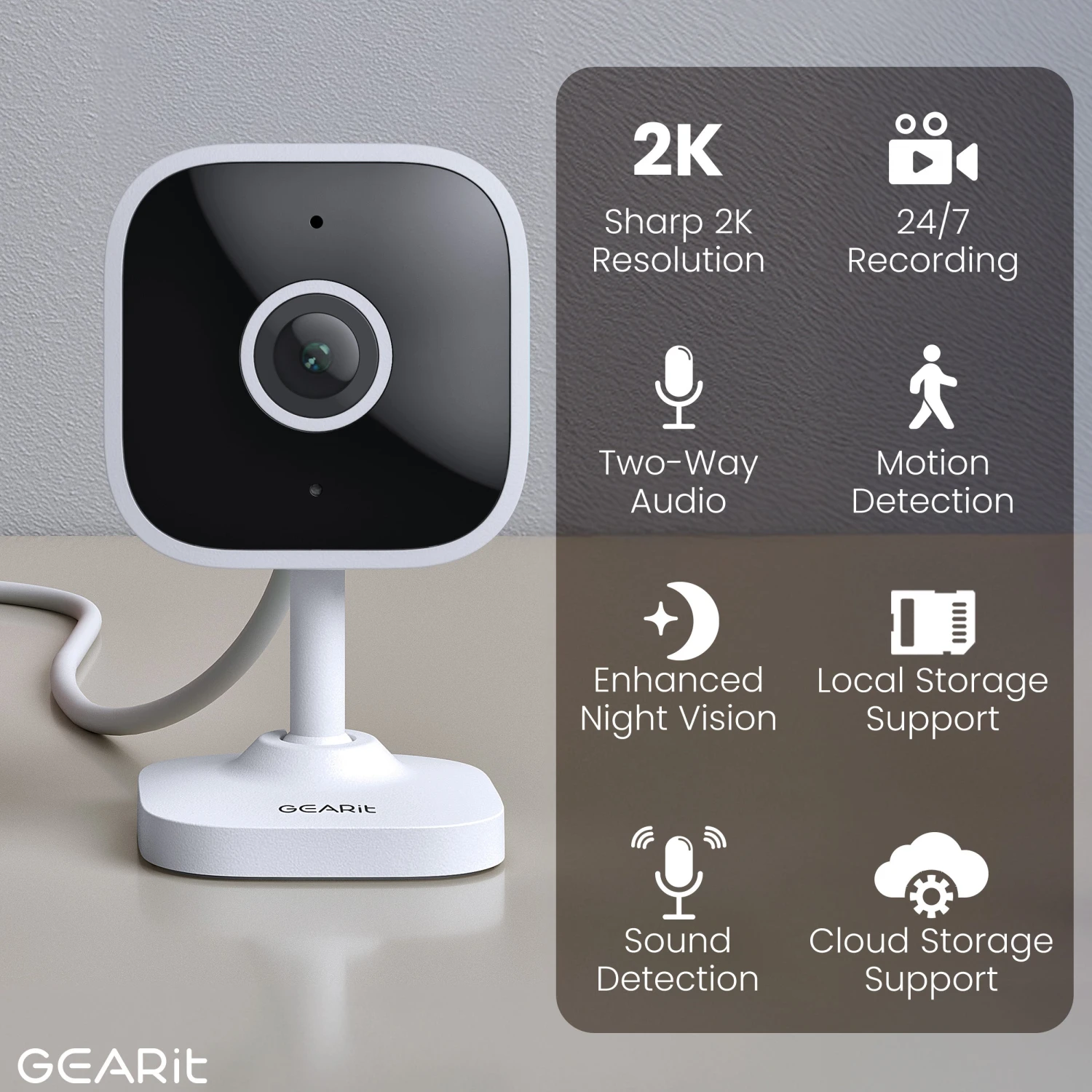 GEARit Wifi Indoor Camera For Baby & Pet Monitor - 2K Video, 2-Way Audio(Gearit Wifi Indoor Camera For Home Security 2k Video 2 Way Audio) 2 GEARit Wifi Indoor Camera For Baby & Pet Monitor - 2K Video, 2-Way Audio(Gearit Wifi Indoor Camera For Home Security 2k Video 2 Way Audio) - Image 2