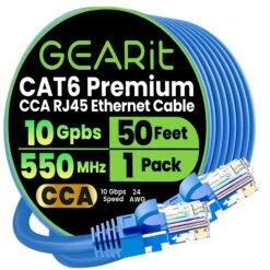 Cat6 Ethernet Patch Cable - CCA Network Cord - UTP, Blue(Copy Of Gearit Cat6 Ethernet Patch Cable Cca Network Cord Utp Blue) -GEARit Store GI CAT6 CCA BL 50F