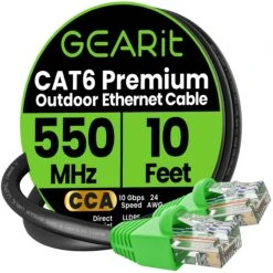 Cat6 CCA Outdoor Ethernet Cable For Direct Burial, Black(Gearit Cat6 Outdoor Ethernet Cable With Cca Copper Clad For In Wall Direct Burial Black) -GEARit Store GI CAT6 CCA OUT LDPE BK 10F