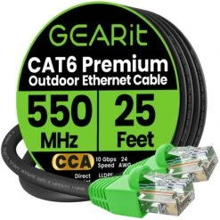 Cat6 CCA Outdoor Ethernet Cable For Direct Burial, Black(Gearit Cat6 Outdoor Ethernet Cable With Cca Copper Clad For In Wall Direct Burial Black)