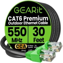 Cat6 CCA Outdoor Ethernet Cable For Direct Burial, Black(Gearit Cat6 Outdoor Ethernet Cable With Cca Copper Clad For In Wall Direct Burial Black) -GEARit Store GI CAT6 CCA OUT LDPE BK 30F