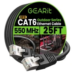 Cat6 Outdoor Ethernet Cable - 23AWG LLDPE Weatherproof Jacket S/FTP Direct Burial(Gearit Cat6 Outdoor Cable Waterproof Direct Burial 23awg Cat 6 Ethernet Ftp Foil Twisted Pair Shielded Lldpe Waterproof And Uv Resistant)