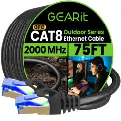 Cat8 Outdoor Ethernet Cable - Waterproof, Direct Burial, In-Ground, LLDPE, Black(Gearit Cat8 Outdoor Ethernet Cable Waterproof Direct Burial In Ground Lldpe Black) 24 Cat8 Outdoor Ethernet Cable - Waterproof, Direct Burial, In-Ground, LLDPE, Black(Gearit Cat8 Outdoor Ethernet Cable Waterproof Direct Burial In Ground Lldpe Black) -GEARit Store GI CAT6 OUT LDPE BK 75F