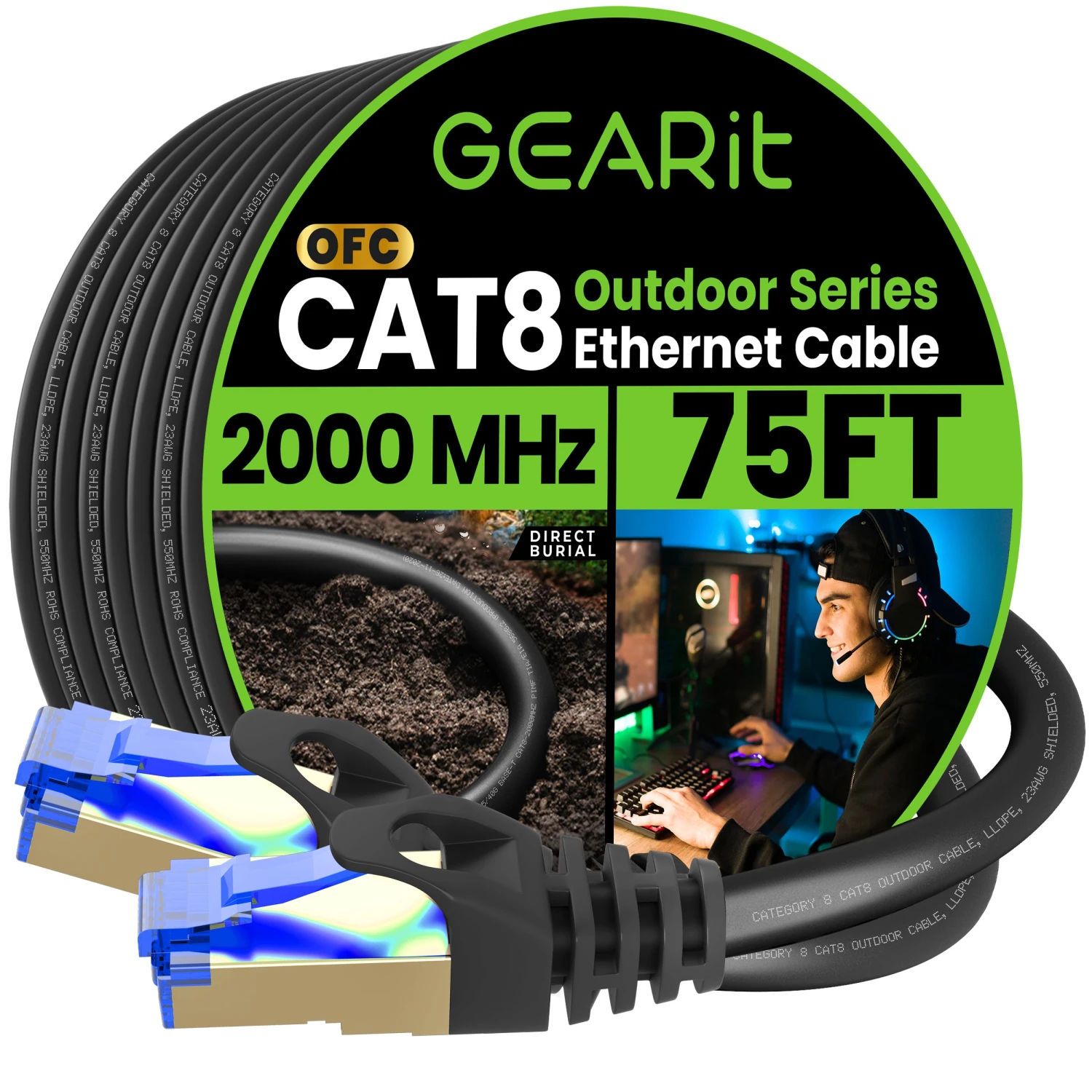Cat8 Outdoor Ethernet Cable - Waterproof, Direct Burial, In-Ground, LLDPE, Black(Gearit Cat8 Outdoor Ethernet Cable Waterproof Direct Burial In Ground Lldpe Black) 12 Cat8 Outdoor Ethernet Cable - Waterproof, Direct Burial, In-Ground, LLDPE, Black(Gearit Cat8 Outdoor Ethernet Cable Waterproof Direct Burial In Ground Lldpe Black) - Image 12