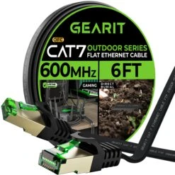 Black Cat7 Flat Outdoor Ethernet Cable(Cat7 Flat Outdoor Ethernet Cable) -GEARit Store GI CAT7 FLT OUT LDPE BK 6F