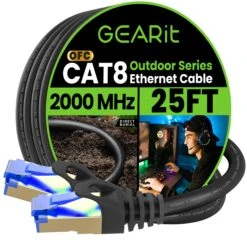 Cat8 Outdoor Ethernet Cable - Waterproof, Direct Burial, In-Ground, LLDPE, Black(Gearit Cat8 Outdoor Ethernet Cable Waterproof Direct Burial In Ground Lldpe Black) 20 Cat8 Outdoor Ethernet Cable - Waterproof, Direct Burial, In-Ground, LLDPE, Black(Gearit Cat8 Outdoor Ethernet Cable Waterproof Direct Burial In Ground Lldpe Black) -GEARit Store GI CAT8 OUT LDPE BK 25F