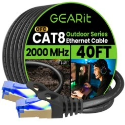 Cat8 Outdoor Ethernet Cable - Waterproof, Direct Burial, In-Ground, LLDPE, Black(Gearit Cat8 Outdoor Ethernet Cable Waterproof Direct Burial In Ground Lldpe Black) 22 Cat8 Outdoor Ethernet Cable - Waterproof, Direct Burial, In-Ground, LLDPE, Black(Gearit Cat8 Outdoor Ethernet Cable Waterproof Direct Burial In Ground Lldpe Black) -GEARit Store GI CAT8 OUT LDPE BK 40F