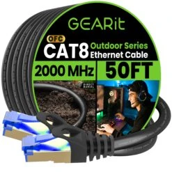 Cat8 Outdoor Ethernet Cable - Waterproof, Direct Burial, In-Ground, LLDPE, Black(Gearit Cat8 Outdoor Ethernet Cable Waterproof Direct Burial In Ground Lldpe Black)