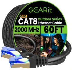 Cat8 Outdoor Ethernet Cable - Waterproof, Direct Burial, In-Ground, LLDPE, Black(Gearit Cat8 Outdoor Ethernet Cable Waterproof Direct Burial In Ground Lldpe Black) 23 Cat8 Outdoor Ethernet Cable - Waterproof, Direct Burial, In-Ground, LLDPE, Black(Gearit Cat8 Outdoor Ethernet Cable Waterproof Direct Burial In Ground Lldpe Black) -GEARit Store GI CAT8 OUT LDPE BK 60F