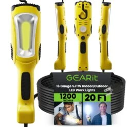 1200 Lumen COB LED Work Light With Long Extension Cable, Yellow(Gearit Led Cob Work Light 1200 Lumen Extra Long 16 Gauge Sjtw Indoor Outdoor Extension Cable) 15 1200 Lumen COB LED Work Light With Long Extension Cable, Yellow(Gearit Led Cob Work Light 1200 Lumen Extra Long 16 Gauge Sjtw Indoor Outdoor Extension Cable) -GEARit Store GI COB 1200LM CORD 20FT