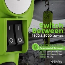 COB LED Work Light With Long Extension Cable, Green(Gearit Led Cob Work Light 2000 Lumen 15ft Extra Long 16 Gauge Sjtw Indoor Outdoor Extension Cable Green) -GEARit Store GI COB 3000LM CORD FT GN 2