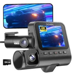 GEARit 3-Channel 4K Dash Cam - Front, Inside & Rear With GPS & Night Vision, 64GB Included(Gearit 4k Dual Dash Cam Front Rear With Wifi Gps Night Vision 64gb Included Copy)