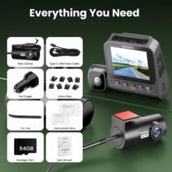 GEARit 3-Channel 4K Dash Cam - Front, Inside & Rear With GPS & Night Vision, 64GB Included(Gearit 4k Dual Dash Cam Front Rear With Wifi Gps Night Vision 64gb Included Copy) -GEARit Store GI DASH 3CH 4K BK 9