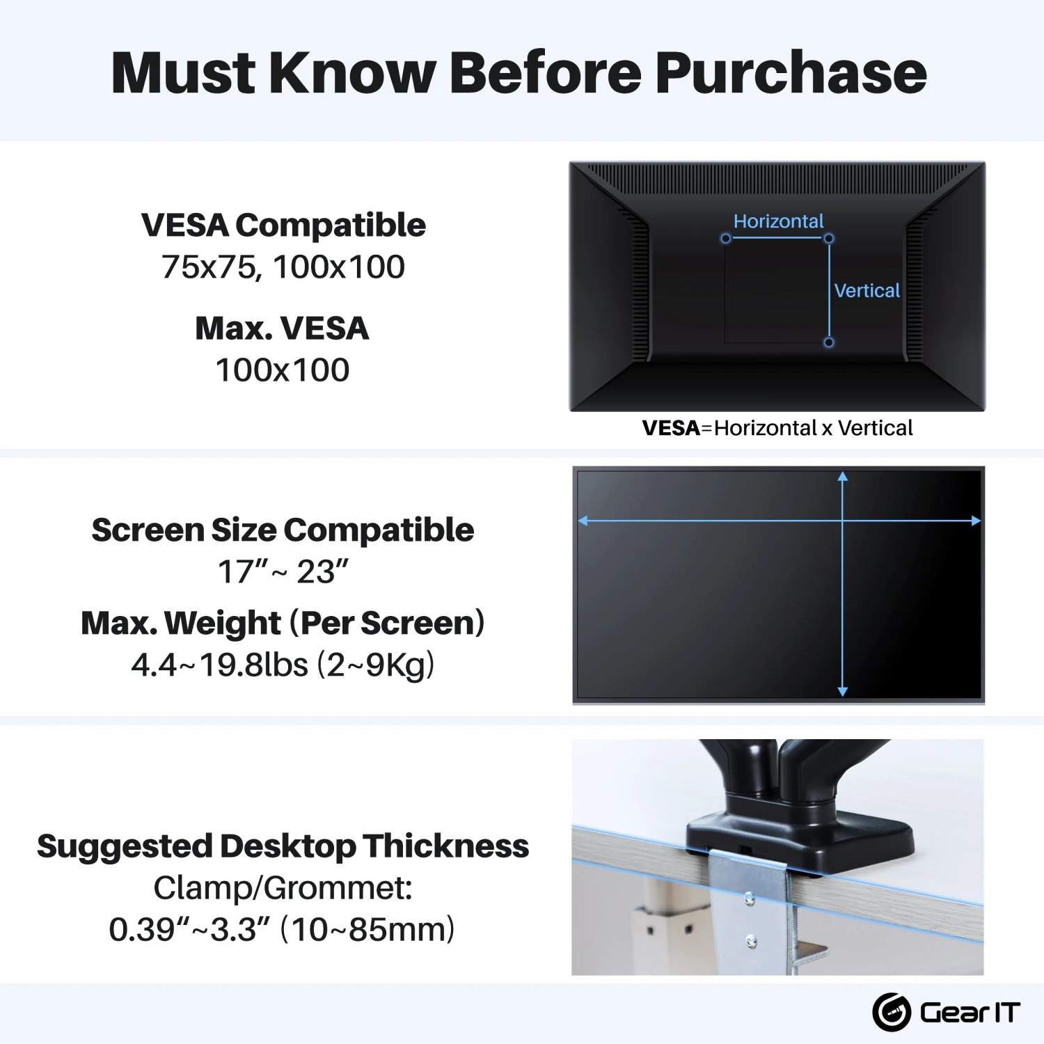 Dual Monitor Mount - To 32-inch Monitors (Up To 19.8 Lbs)(Gearit Dual Arm Gas Sring Lcd Led Fully Adjustable Up To 32 Inch Up To 19 8lbs Quick Release Monitor Desk Mount Vesa 75 100) 3 Dual Monitor Mount - To 32-inch Monitors (Up To 19.8 Lbs)(Gearit Dual Arm Gas Sring Lcd Led Fully Adjustable Up To 32 Inch Up To 19 8lbs Quick Release Monitor Desk Mount Vesa 75 100) - Image 3