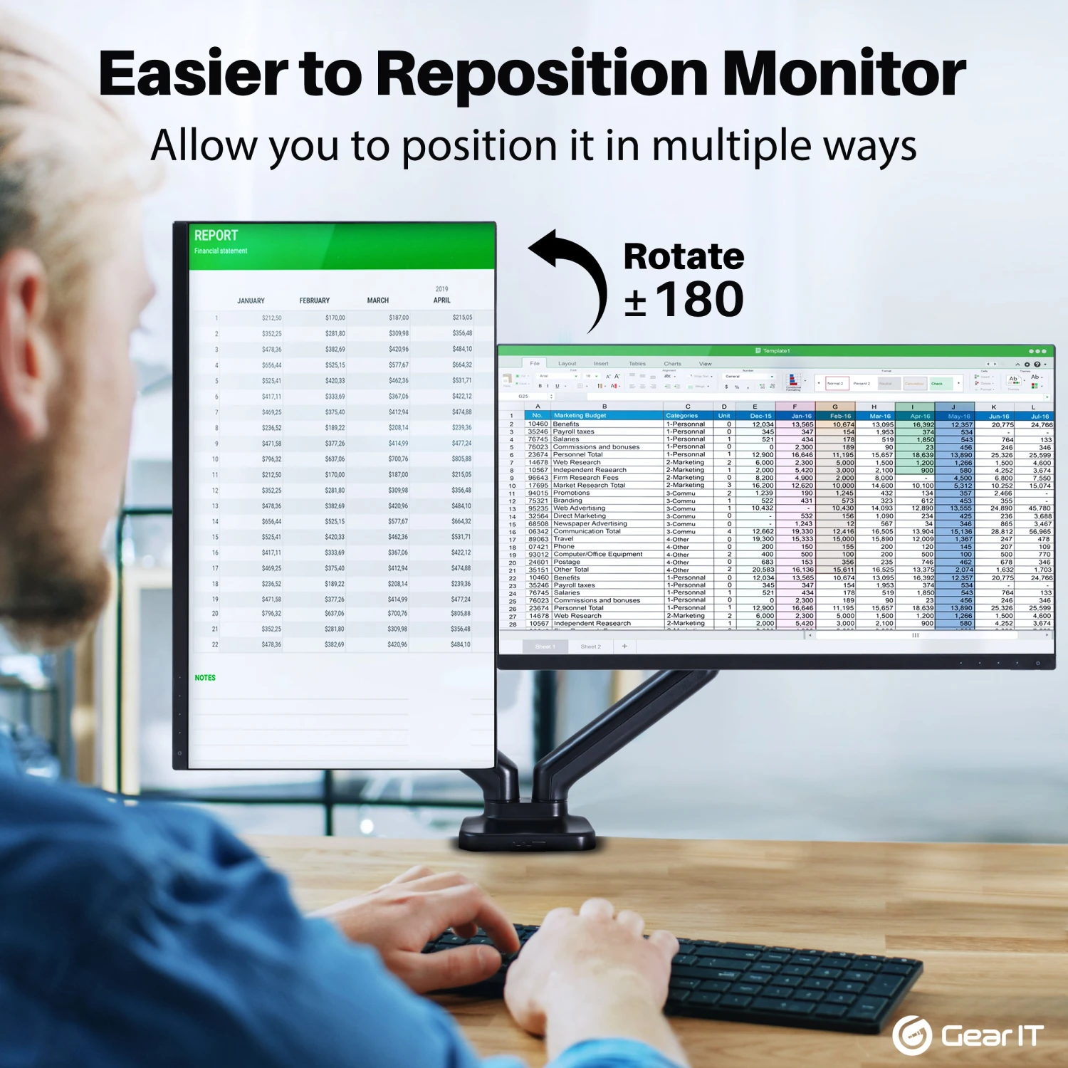 Dual Monitor Mount - To 32-inch Monitors (Up To 19.8 Lbs)(Gearit Dual Arm Gas Sring Lcd Led Fully Adjustable Up To 32 Inch Up To 19 8lbs Quick Release Monitor Desk Mount Vesa 75 100) 7 Dual Monitor Mount - To 32-inch Monitors (Up To 19.8 Lbs)(Gearit Dual Arm Gas Sring Lcd Led Fully Adjustable Up To 32 Inch Up To 19 8lbs Quick Release Monitor Desk Mount Vesa 75 100) - Image 7