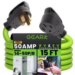 50 Amp NEMA 14-50 Heavy Duty Extension Cord Power Cord, Green(Gearit Generator Extension Cord 50 Amp 250 Volt Nema 14 50p To 14 50r Green)