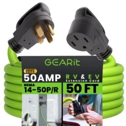 50 Amp NEMA 14-50 Heavy Duty Extension Cord Power Cord, Green(Gearit Generator Extension Cord 50 Amp 250 Volt Nema 14 50p To 14 50r Green) -GEARit Store GI EXT 1450P 1450R 50F